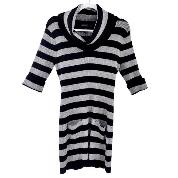 INC International Concepts Black & Silver Cowl Neck Ribbed Sweater Dress Size XL - Picture 1 of 7